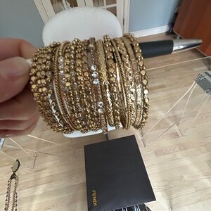 Gold Crystal-Accent Bangle Bracelet Set